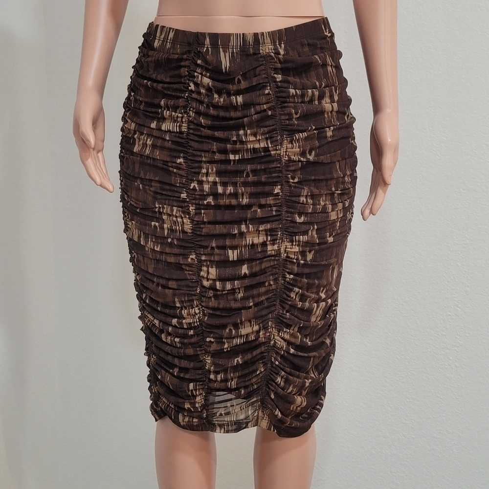 HOUSE of Harlow Brown And Tan Ruched Midi Pencil Skirt Sizes XL & M